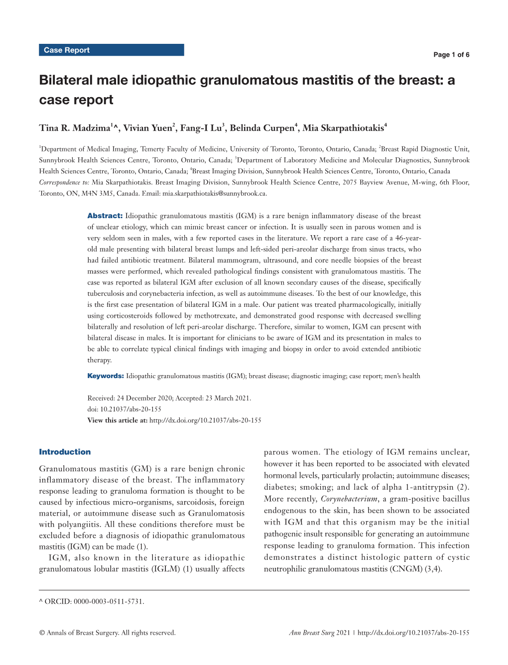 Bilateral Male Idiopathic Granulomatous Mastitis of the Breast: a Case Report