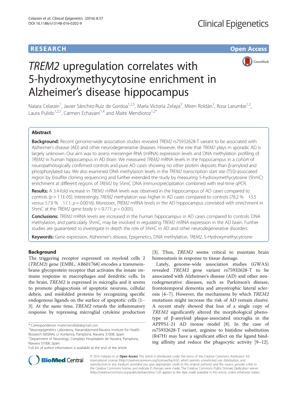 TREM2 Upregulation Correlates with 5-Hydroxymethycytosine Enrichment in Alzheimer's Disease Hippocampus