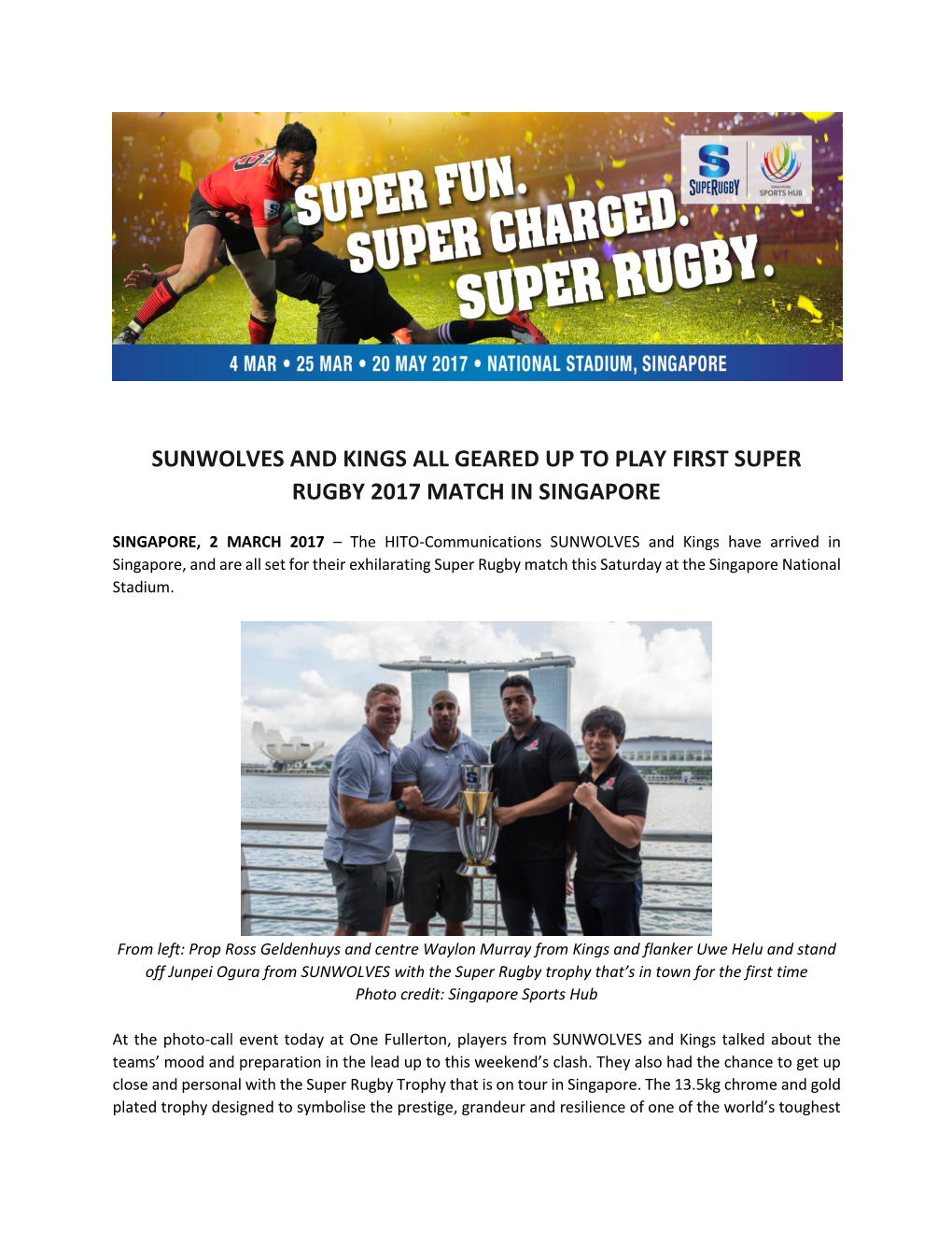 Sunwolves and Kings All Geared up to Play First Super Rugby 2017 Match in Singapore