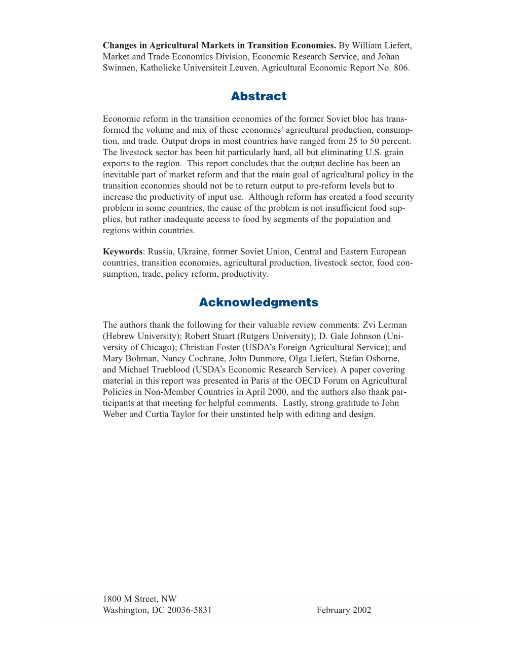 Changes in Agricultural Markets in Transition Economies