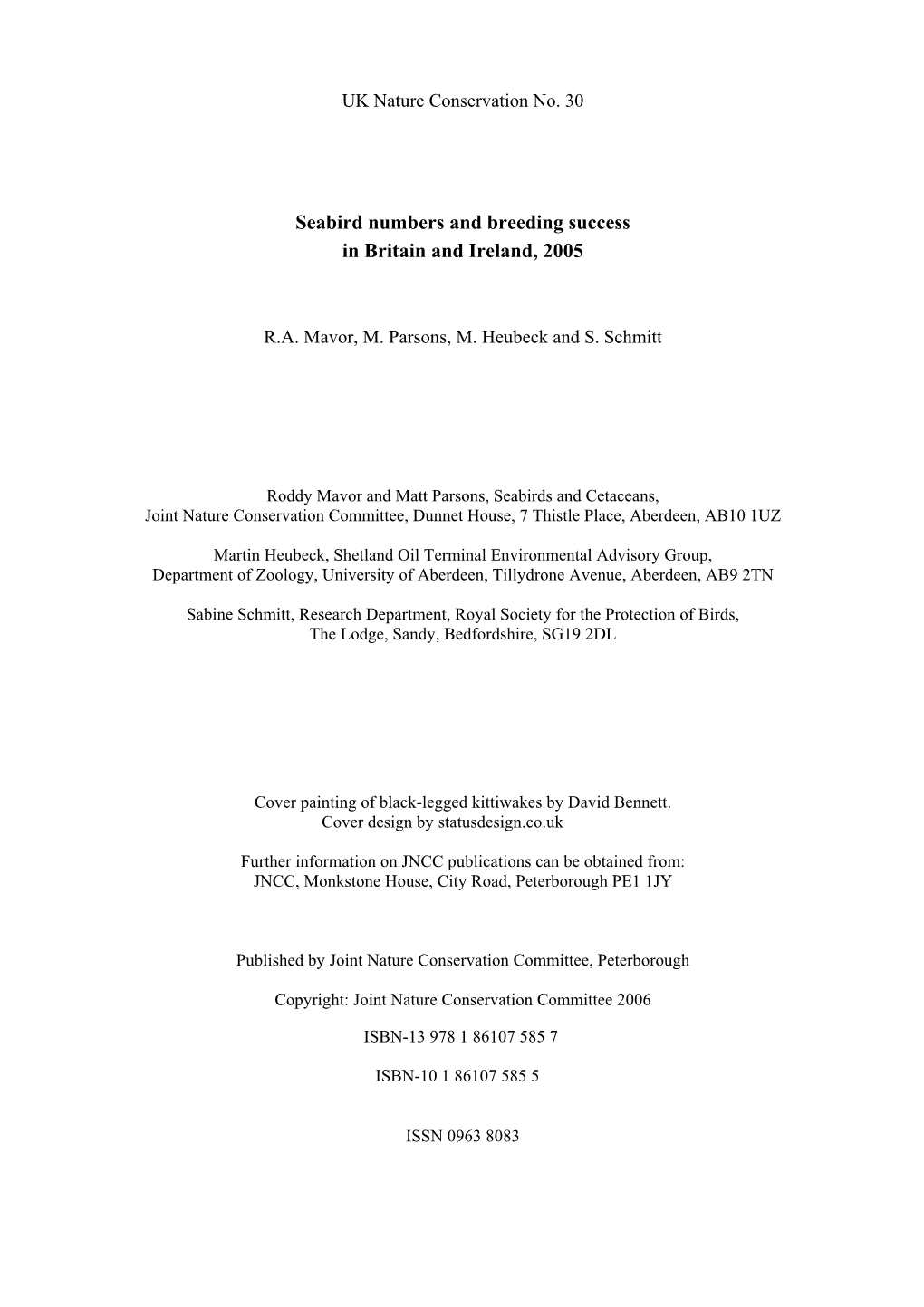 Seabird Numbers and Breeding Success in Britain and Ireland, 2005