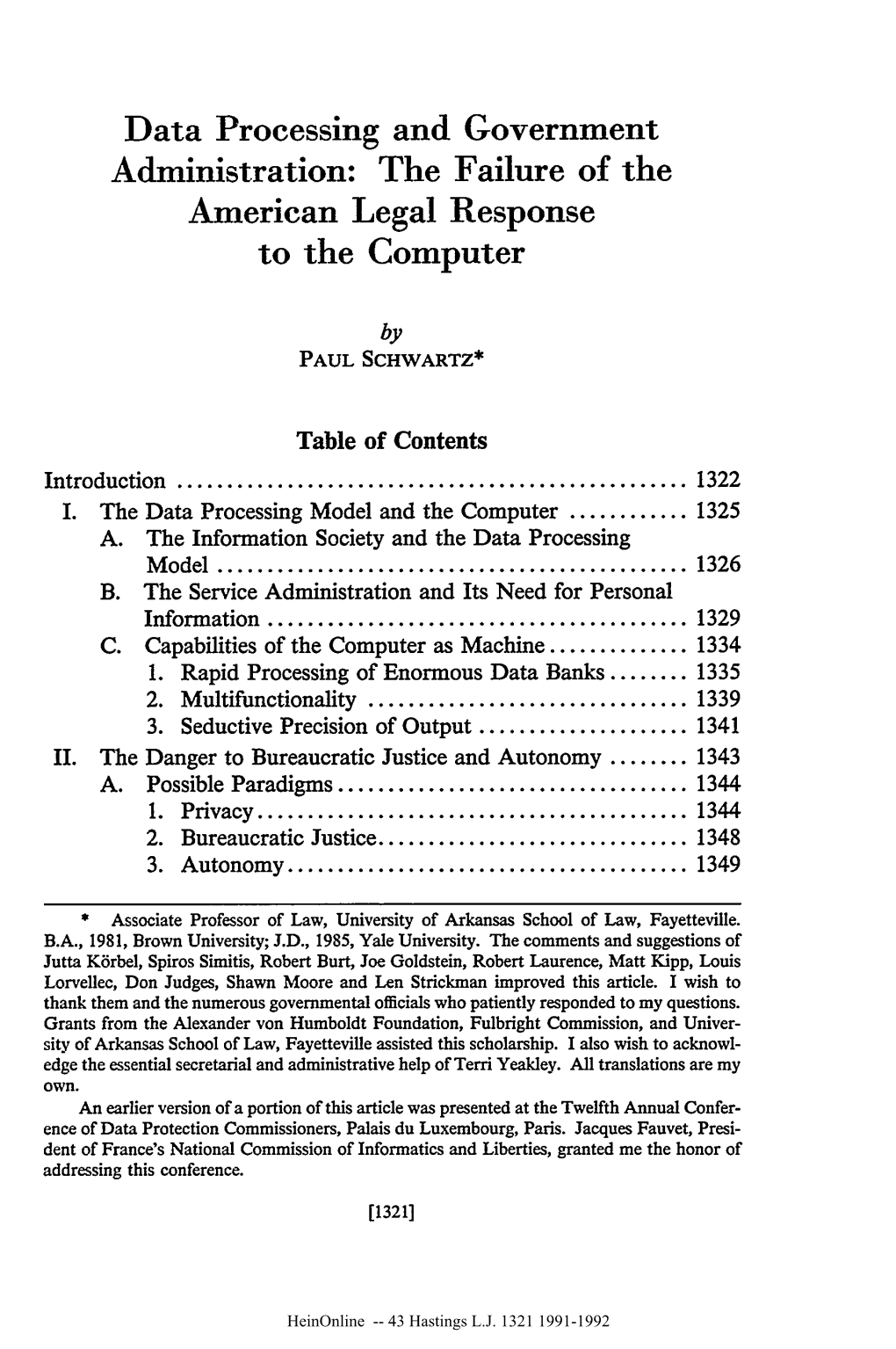 Data Processing and Government Administration: the Failure of the American Legal Response to the Computer