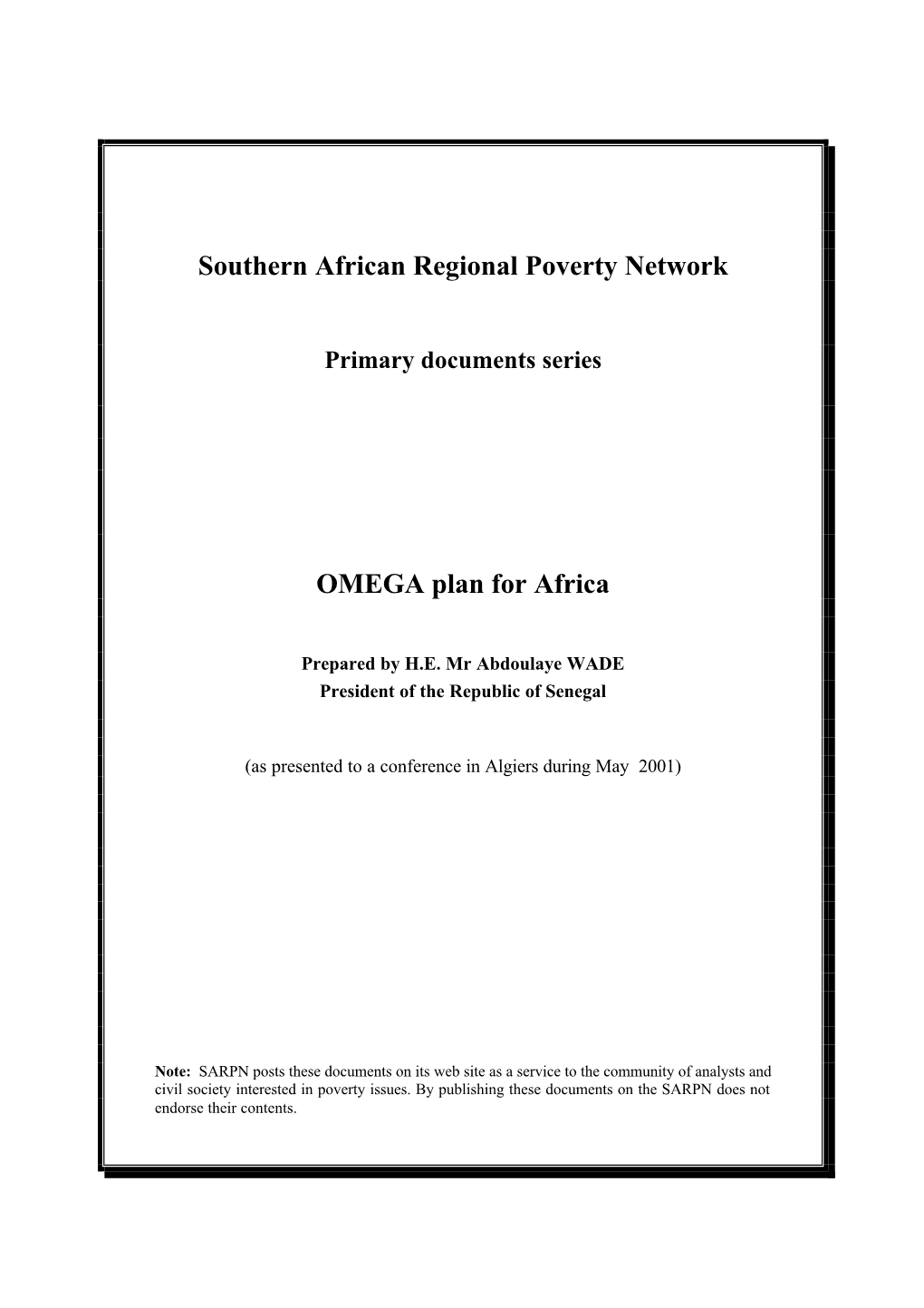 OMEGA Plan for Africa