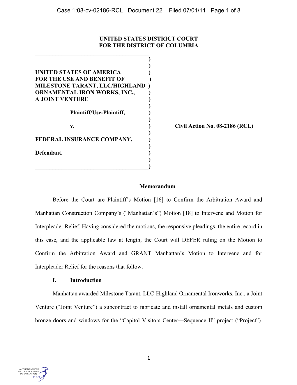 Case 1:08-Cv-02186-RCL Document 22 Filed 07/01/11 Page 1 of 8