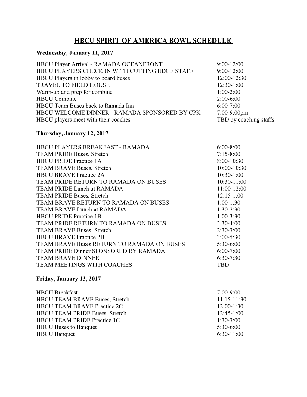 Hbcu Spirit of America Bowl Schedule