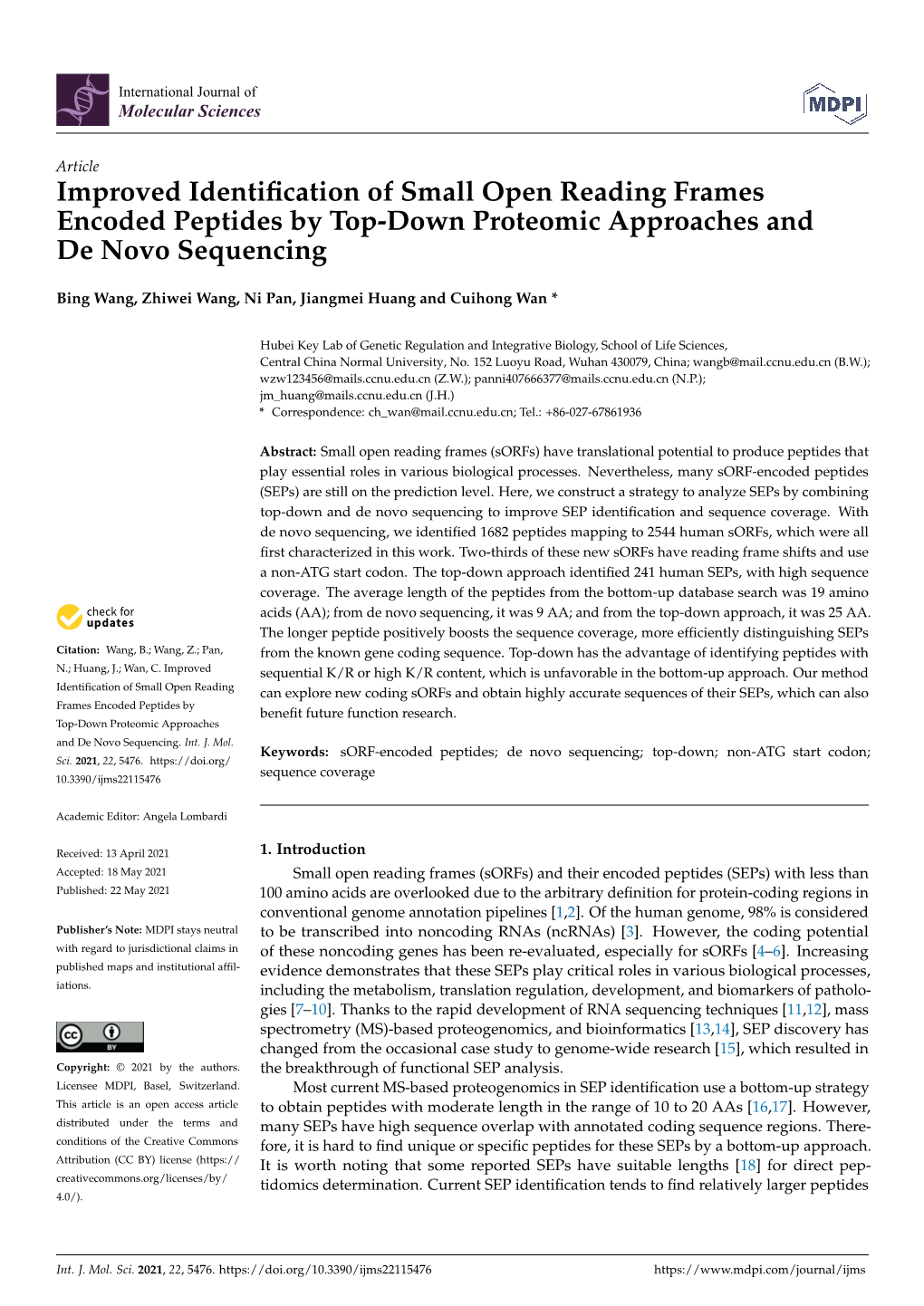 Improved Identification of Small Open Reading Frames Encoded Peptides