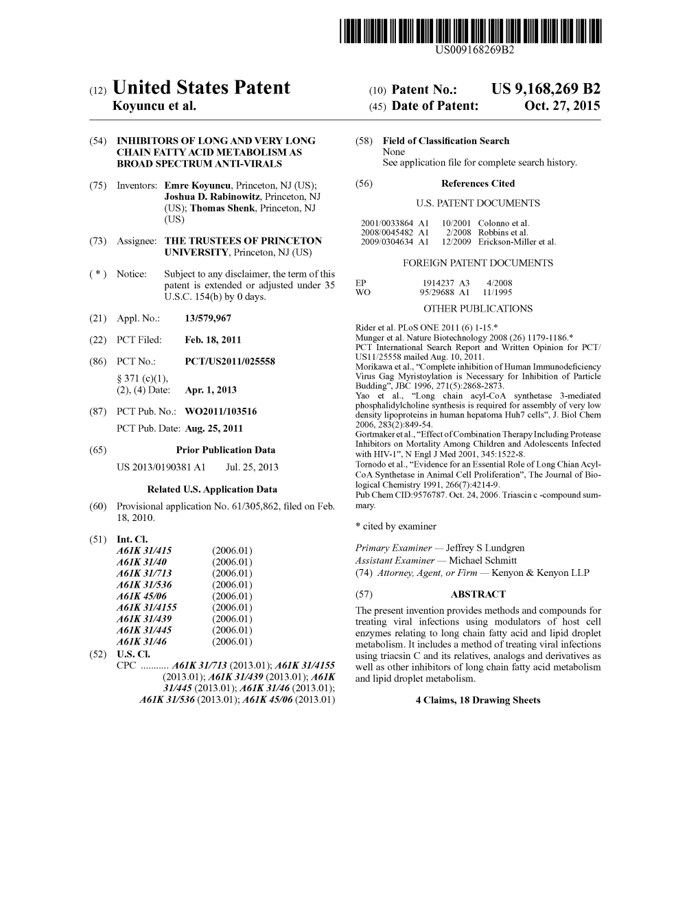 (12) United States Patent (10) Patent No.: US 9,168,269 B2 Koyuncu Et Al