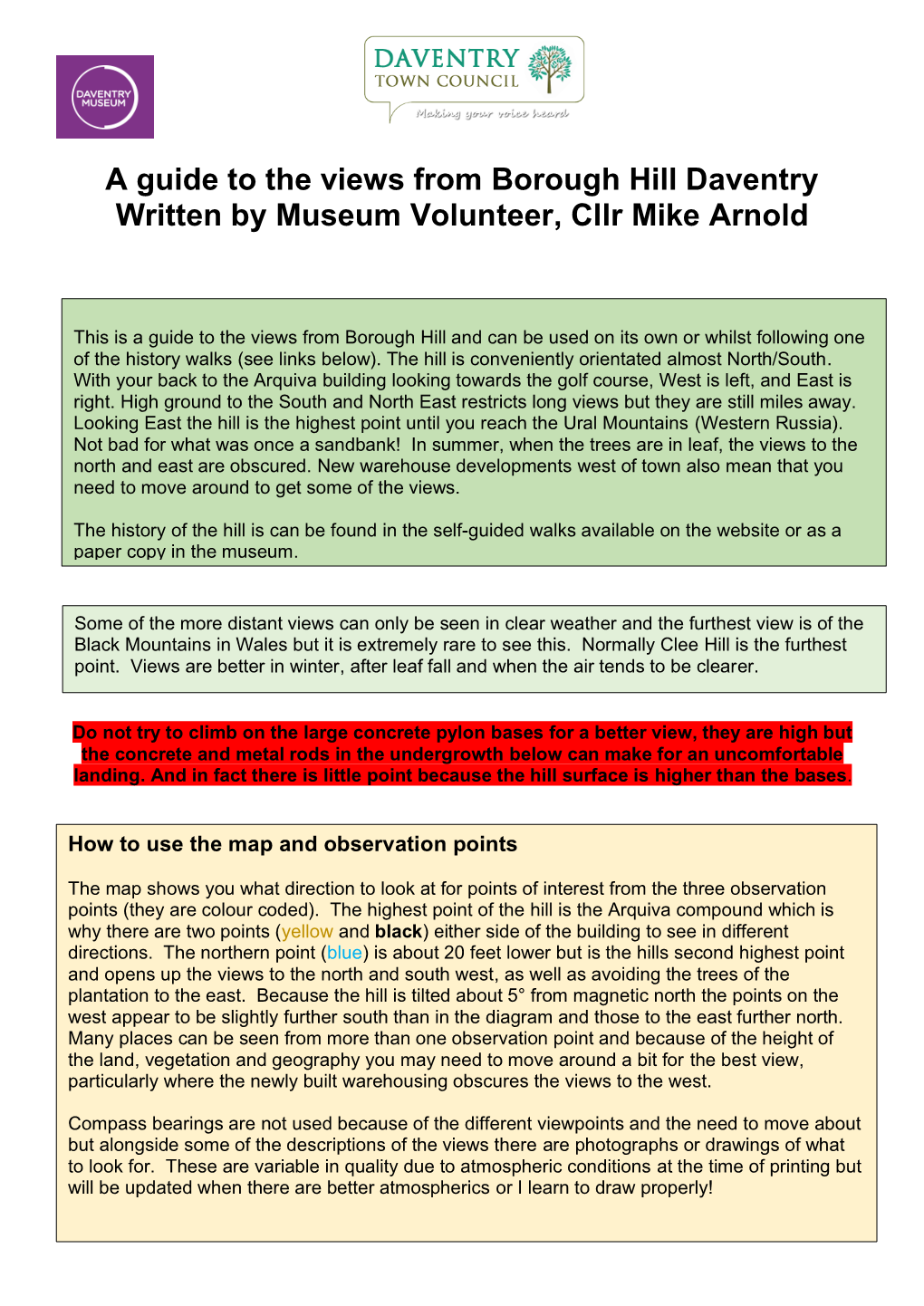 A Guide to the Views from Borough Hill Daventry Written by Museum Volunteer, Cllr Mike Arnold