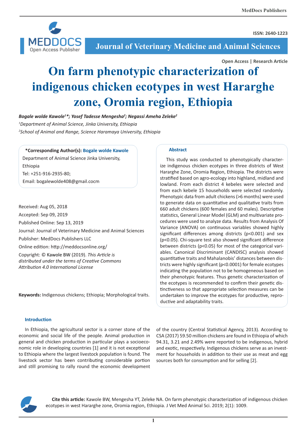 On Farm Phenotypic Characterization of Indigenous Chicken Ecotypes In
