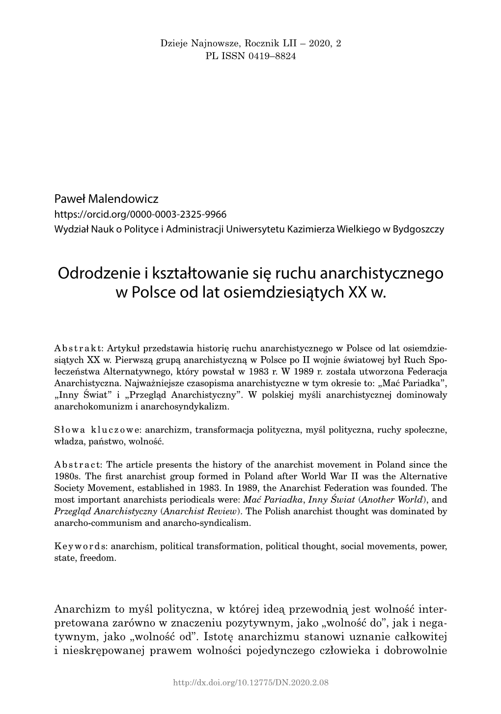 Odrodzenie I Kształtowanie Się Ruchu Anarchistycznego W Polsce Od Lat Osiemdziesiątych XX W