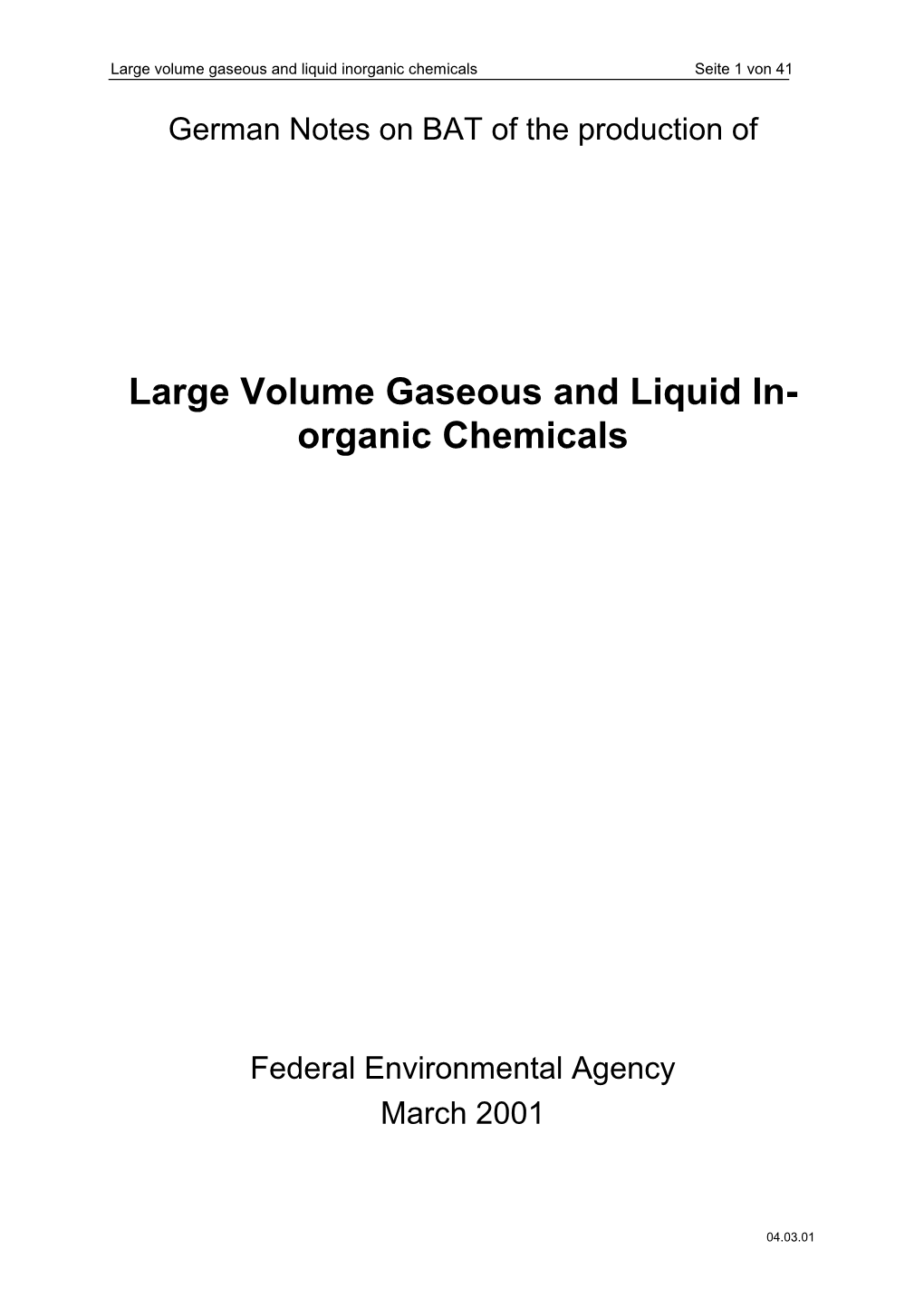 Large Volume Gaseous and Liquid Inorganic Chemicals Seite 1 Von 41