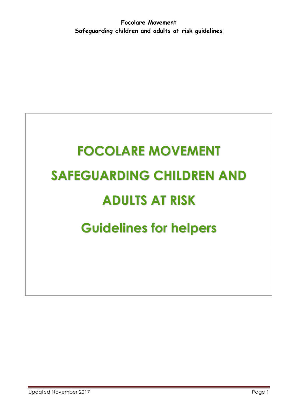Focolare Movement Safeguarding Children and Adults at Risk Guidelines