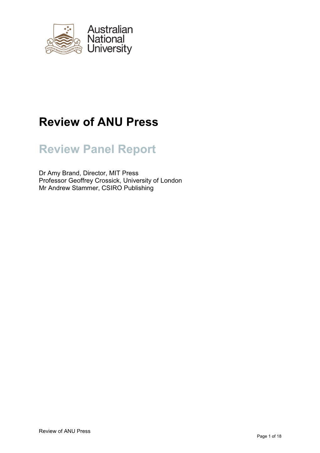 Review of ANU Press Review Panel Report