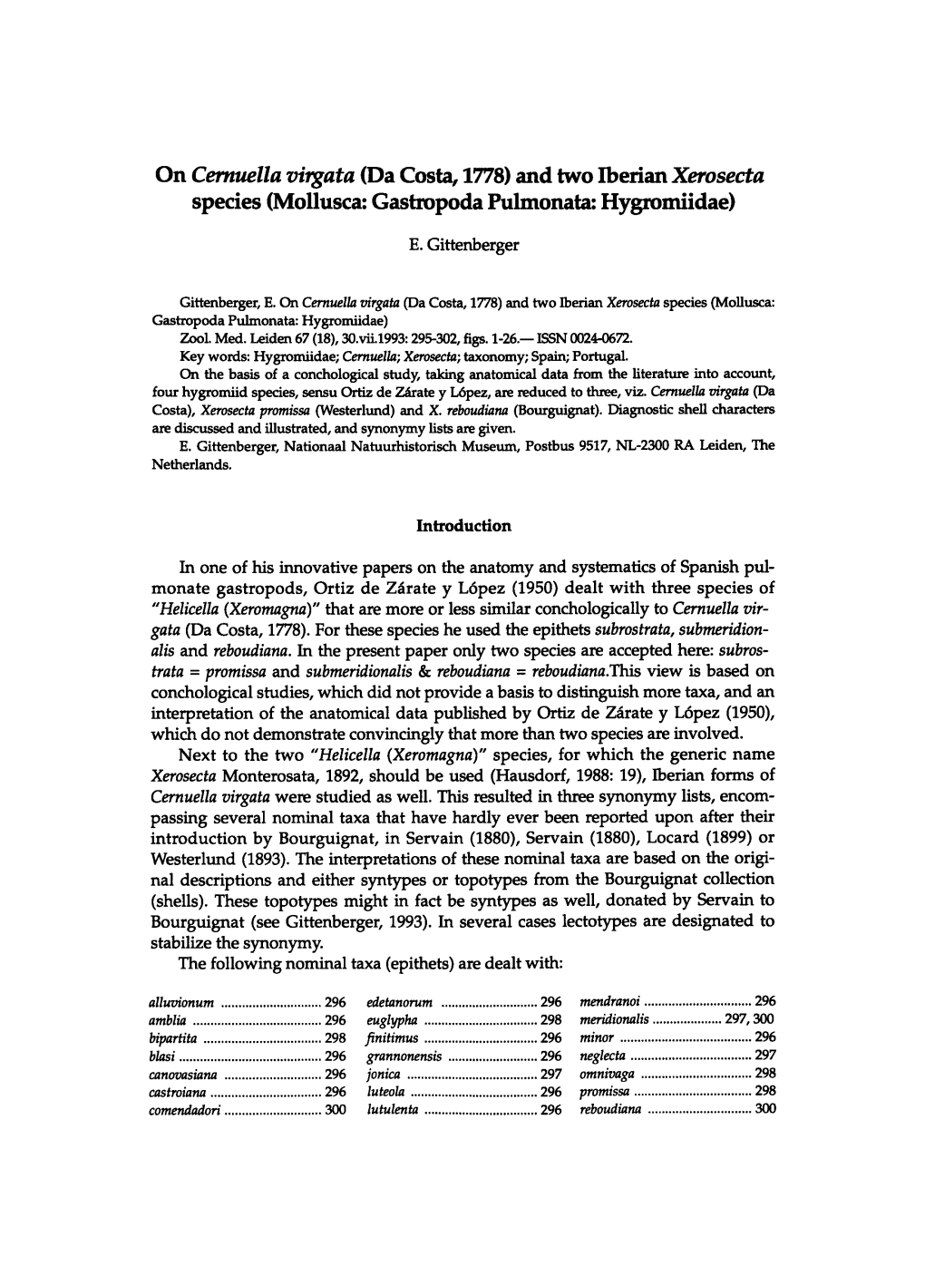 On Cernuella Virgata (Da Costa, 1778) and Two Iberian Xerosecta Species (Mollusca: Gastropoda Pulmonata: Hygromiidae)