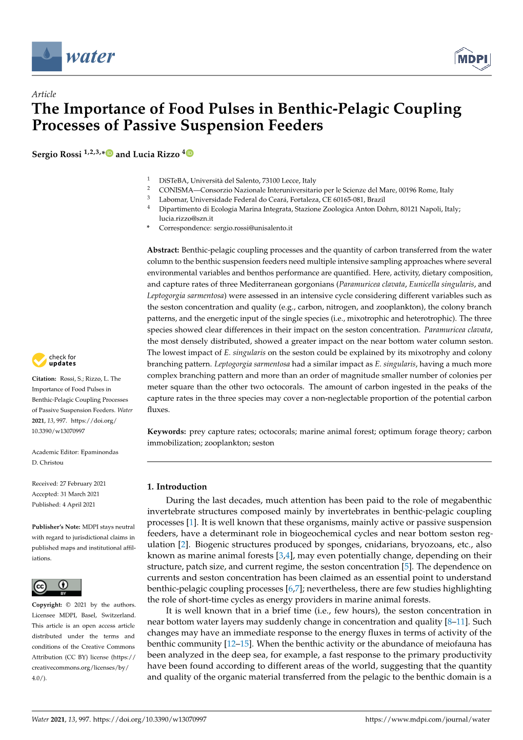 The Importance of Food Pulses in Benthic-Pelagic Coupling Processes of Passive Suspension Feeders