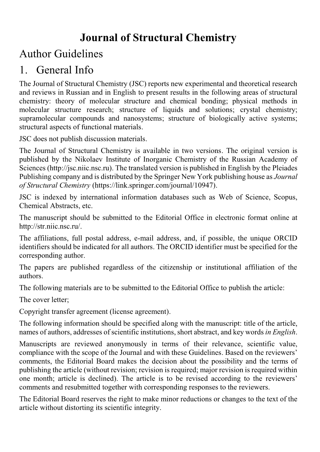 Journal of Structural Chemistry Author Guidelines 1