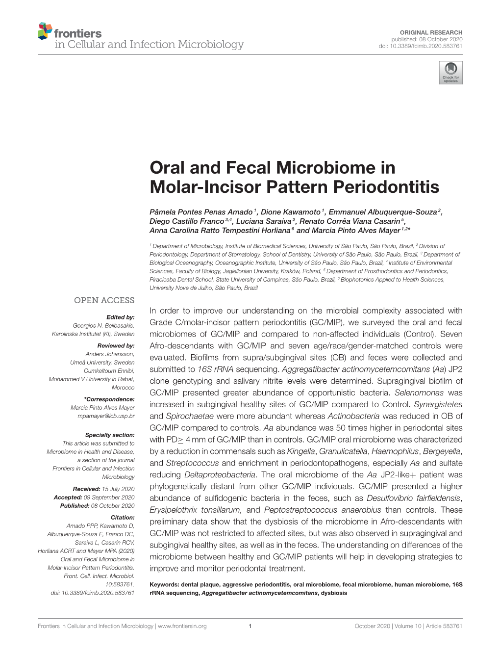 Oral and Fecal Microbiome in Molar-Incisor Pattern Periodontitis