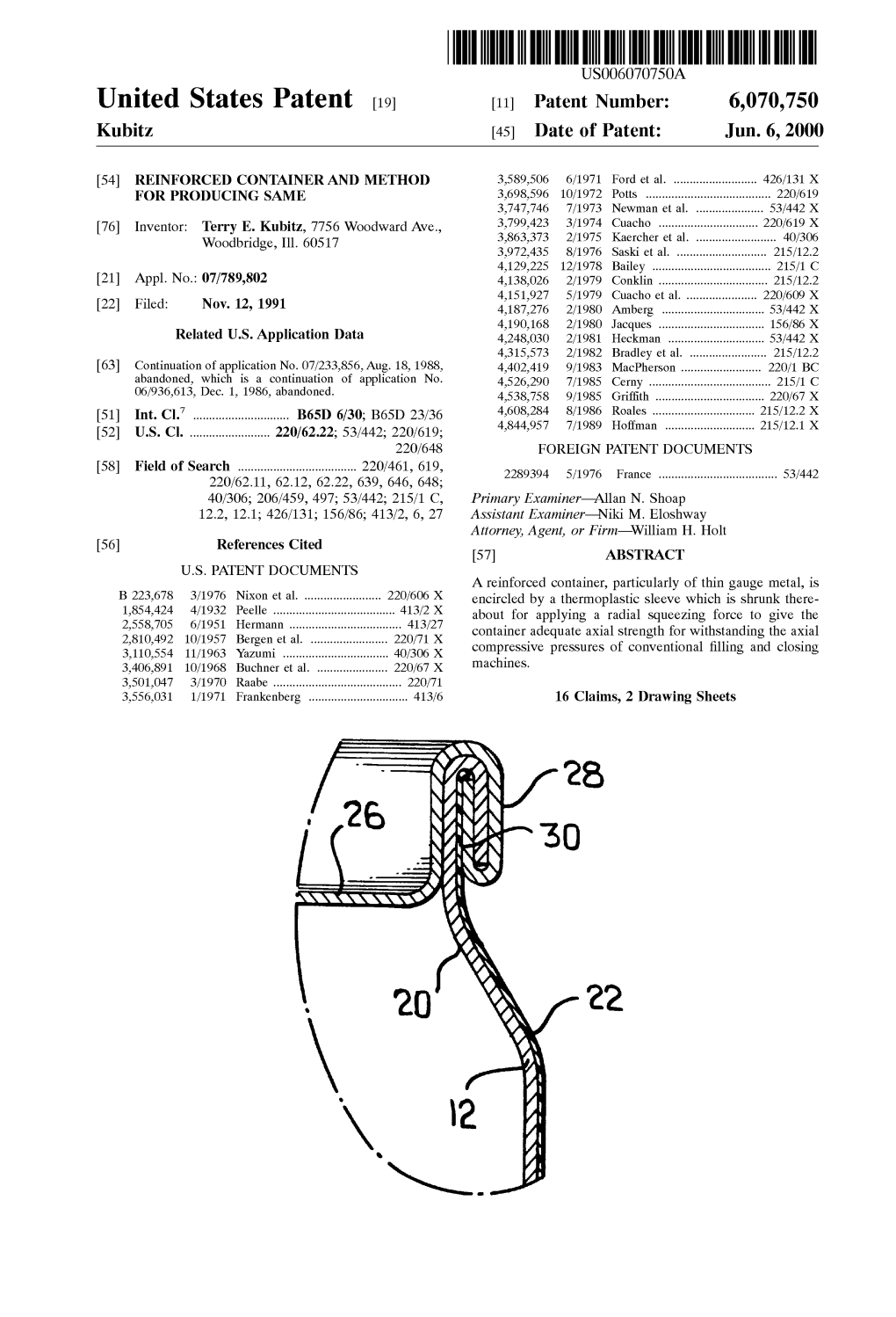 United States Patent (19) 11 Patent Number: 6,070,750 Kubitz (45) Date of Patent: Jun