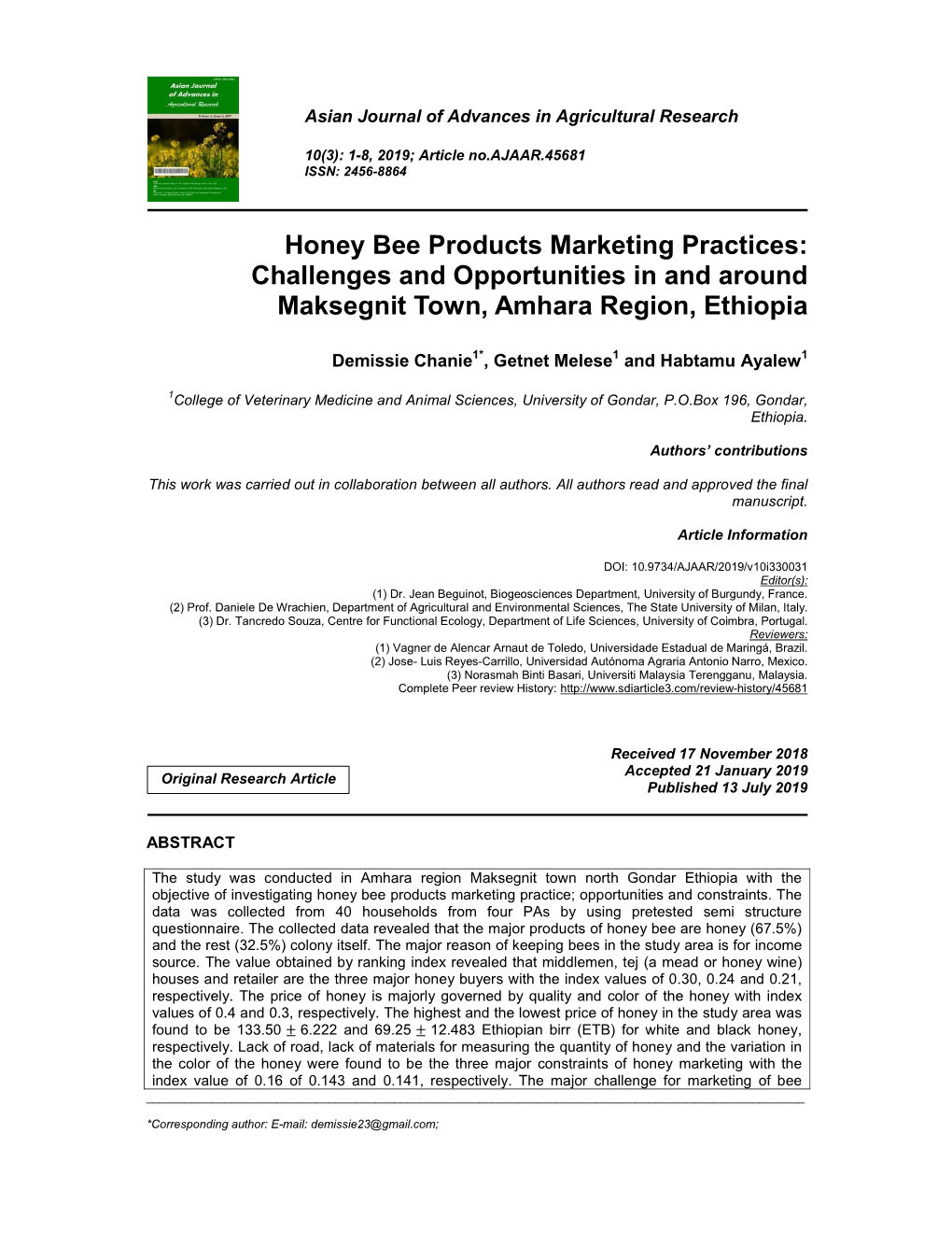 Challenges and Opportunities in and Around Maksegnit Town, Amhara Region, Ethiopia