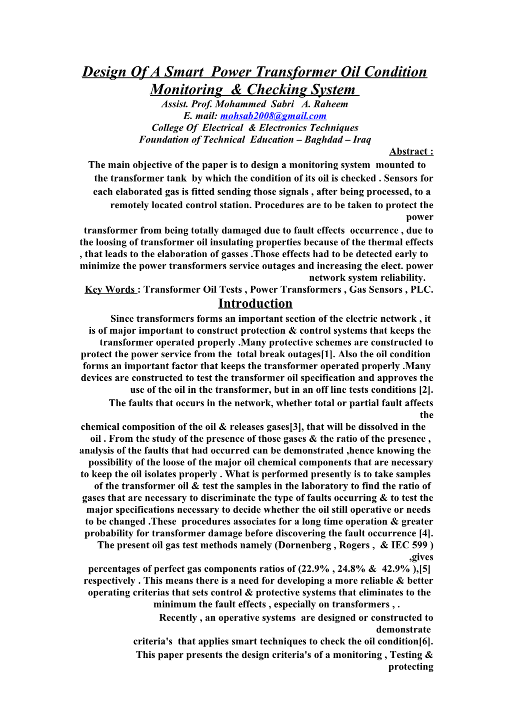 Design of a Smart Power Transformer Oil Condition Monitoring & Checking System