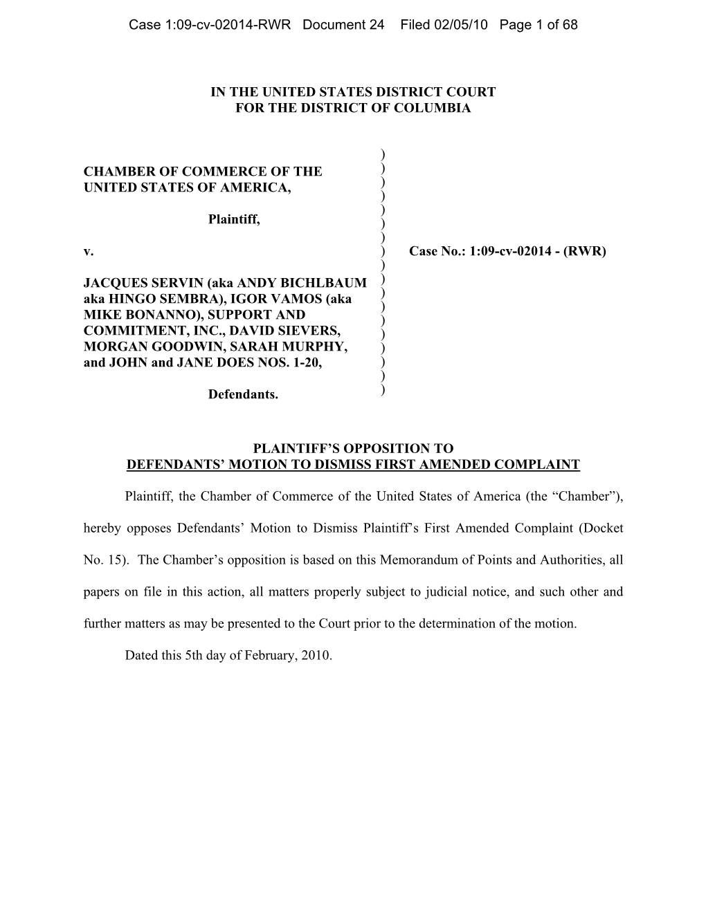 Case 1:09-Cv-02014-RWR Document 24 Filed 02/05/10 Page 1 of 68