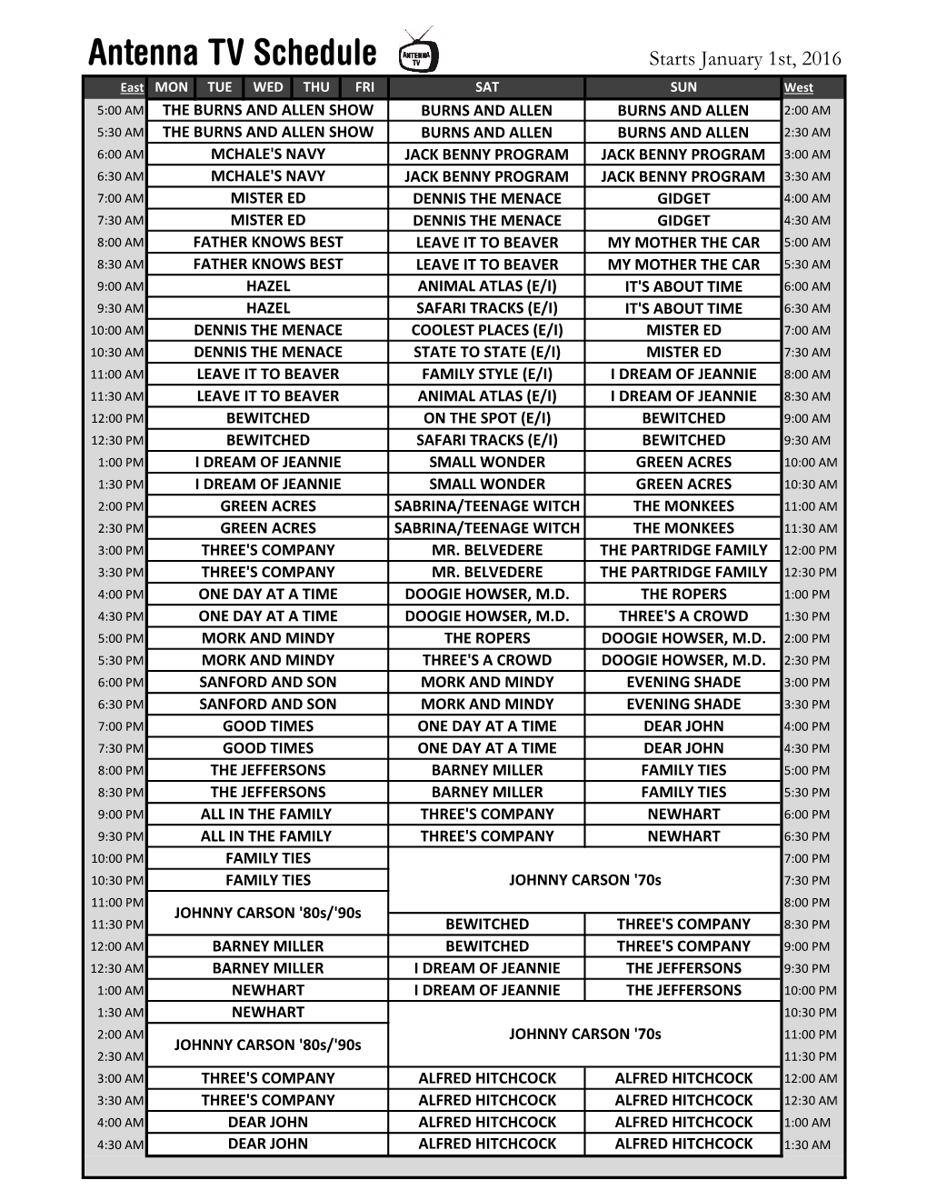 Antenna TV Schedule