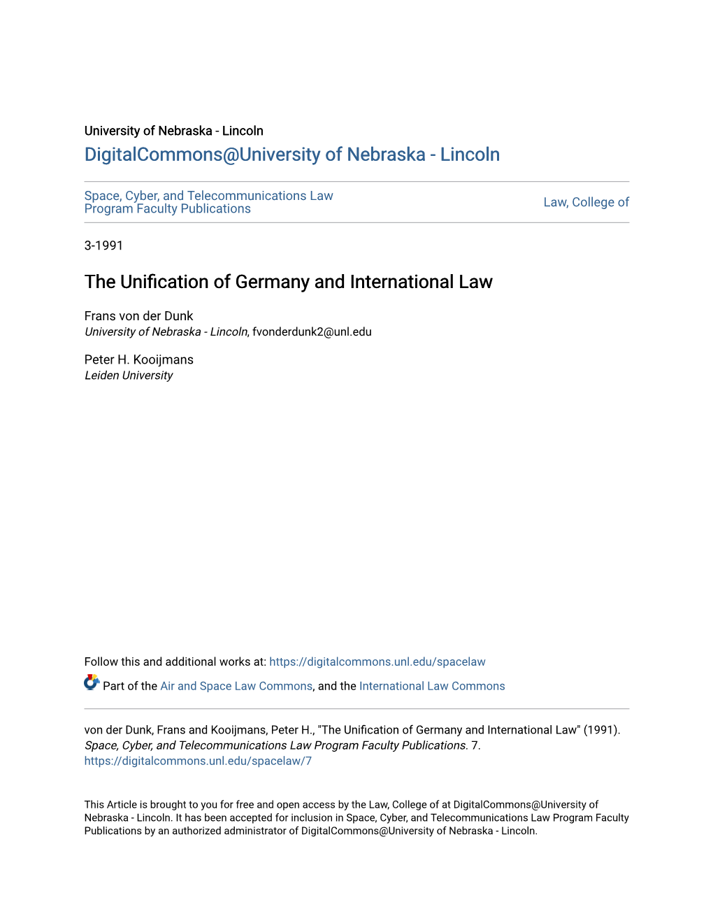 The Unification of Germany and International Law