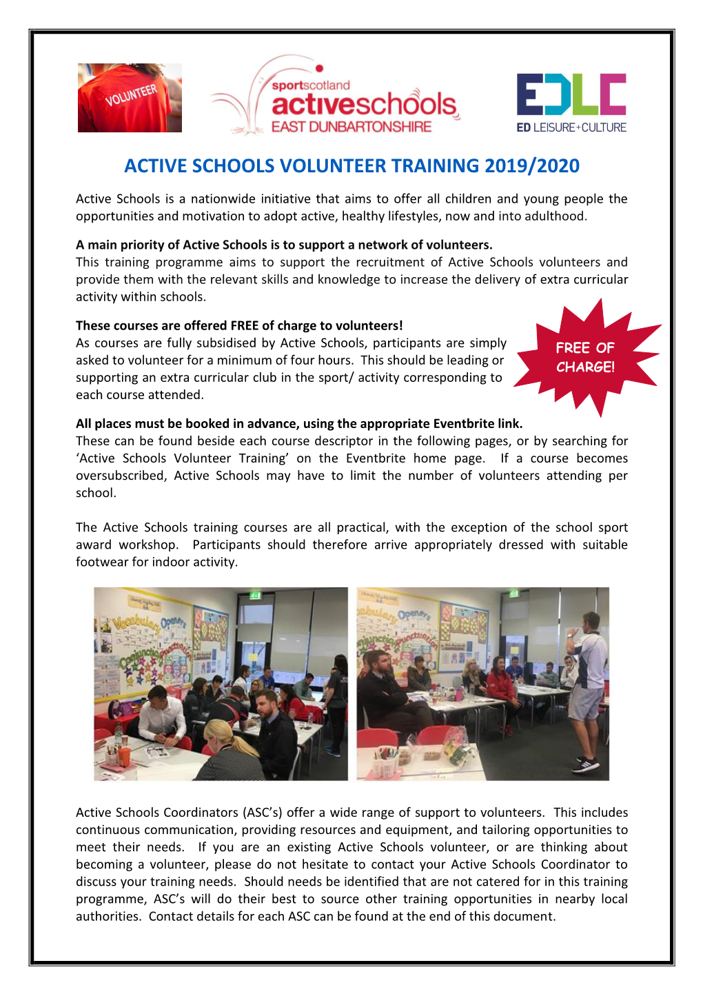 Active Schools Volunteer Training 2019/2020