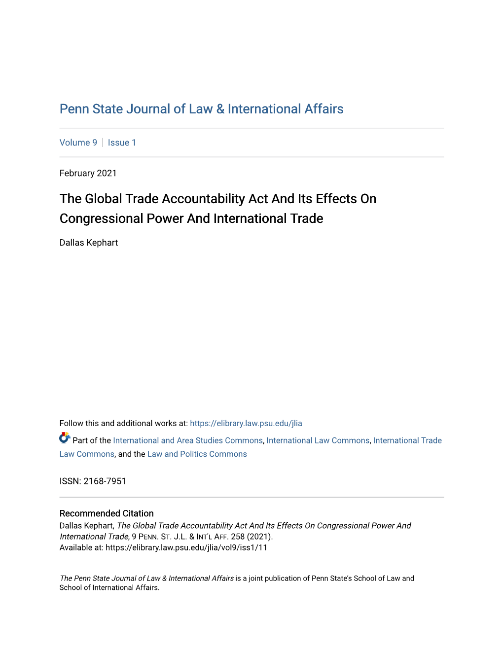 The Global Trade Accountability Act and Its Effects on Congressional Power and International Trade