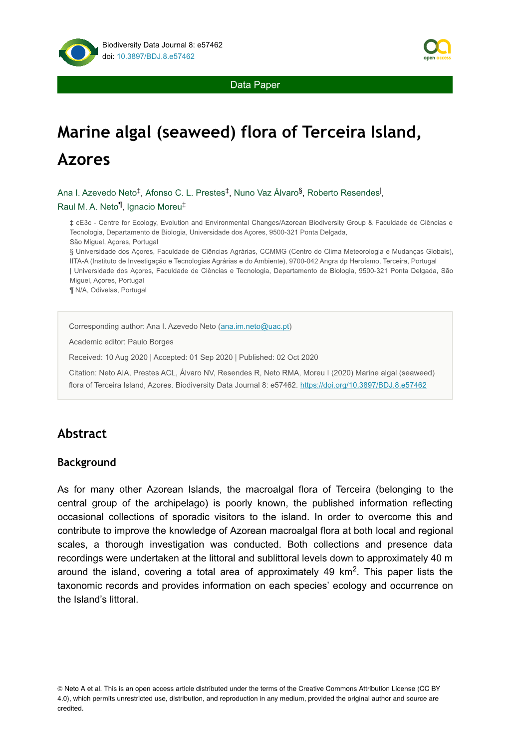 Seaweed) Flora of Terceira Island, Azores