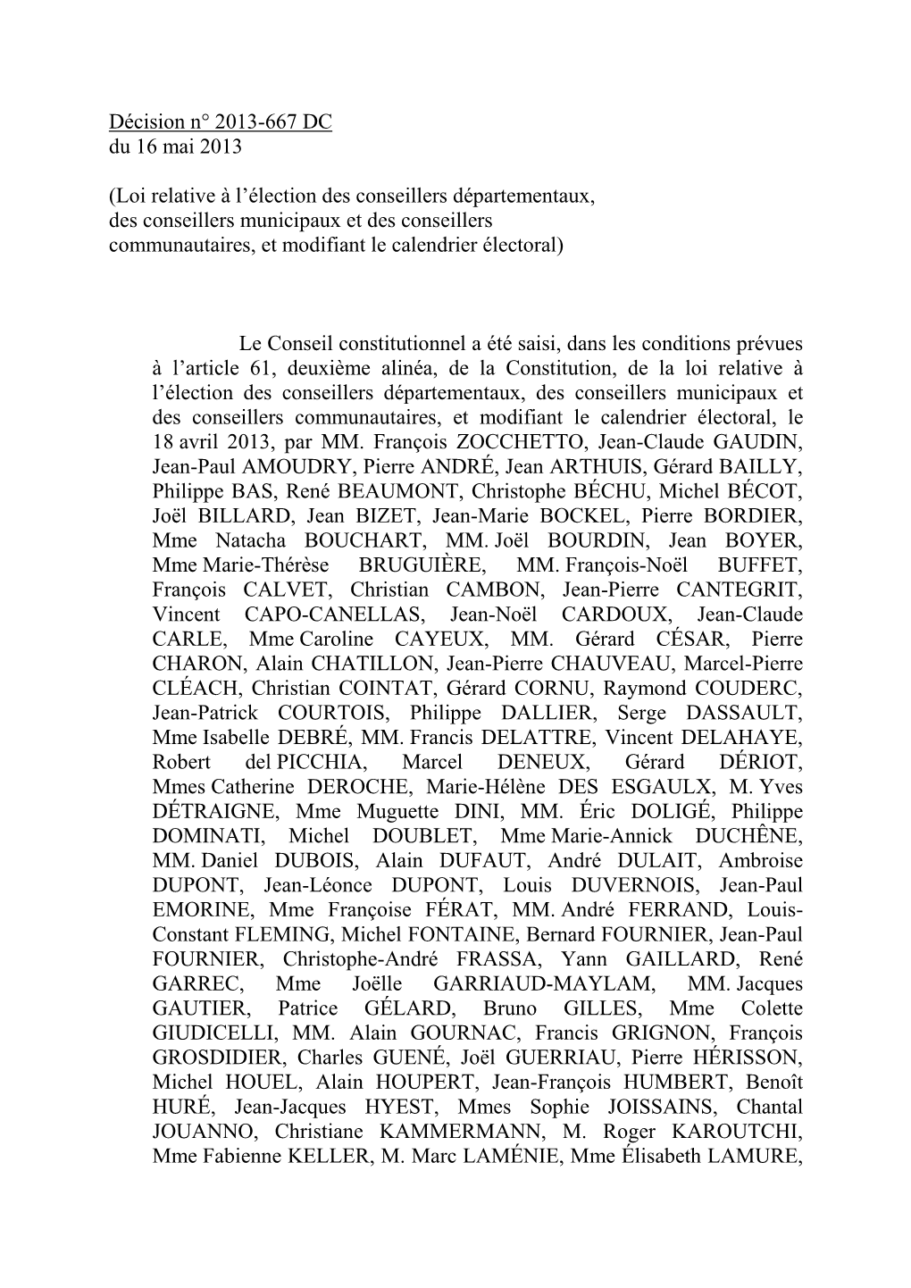 Décision N° 2013-667 DC Du 16 Mai 2013
