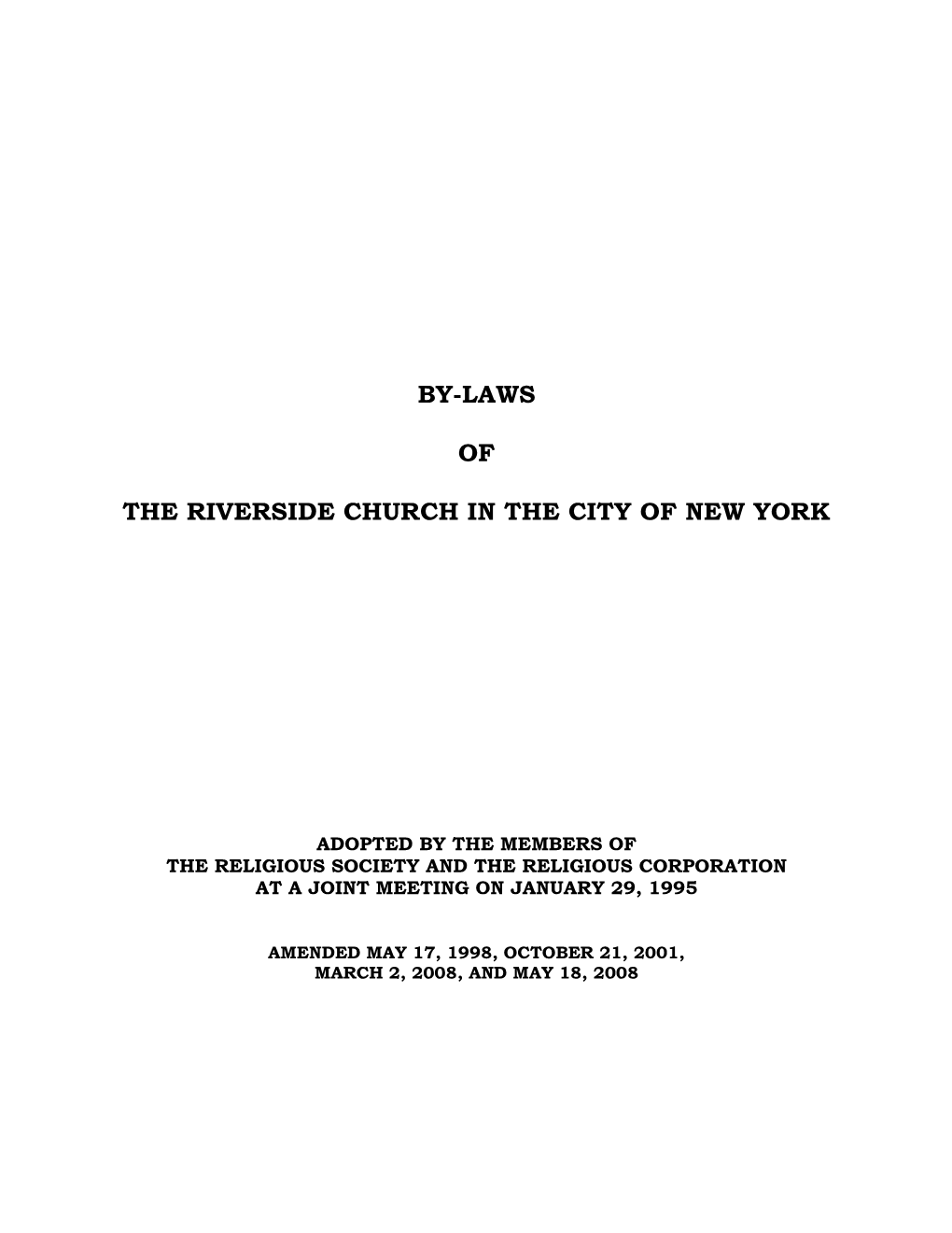 By-Laws of the Riverside Church in the City of New York (PDF)