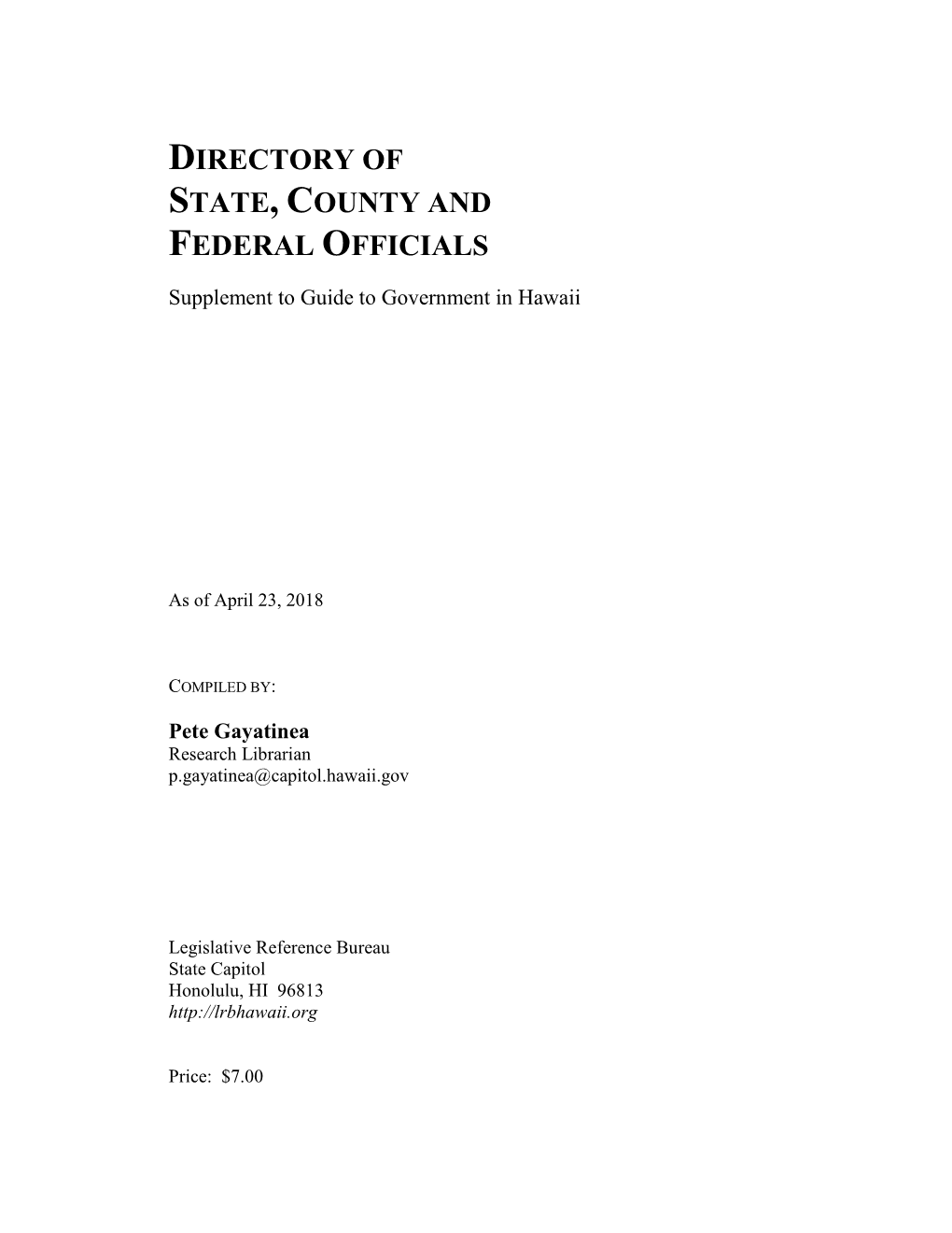 Directory of State, County and Federal Officials