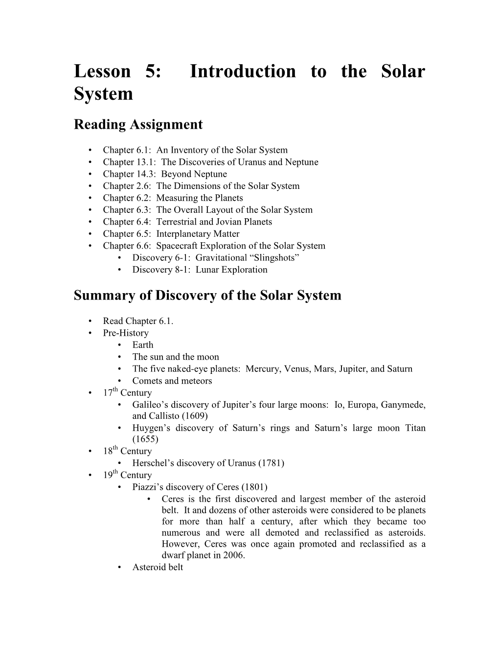 Lesson 5: Introduction to the Solar System