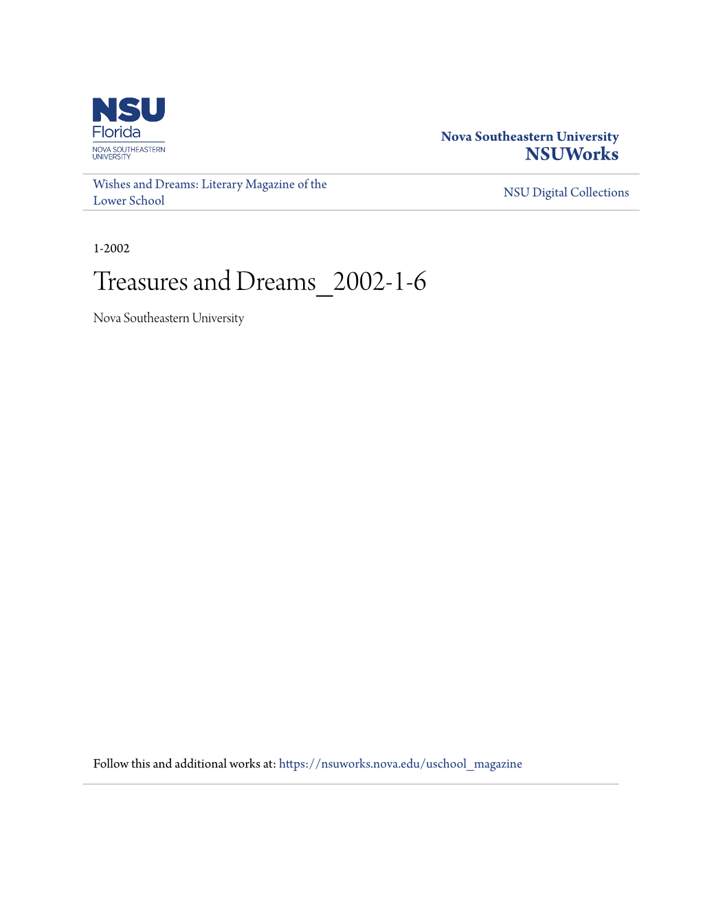 Treasures and Dreams 2002-1-6 Nova Southeastern University