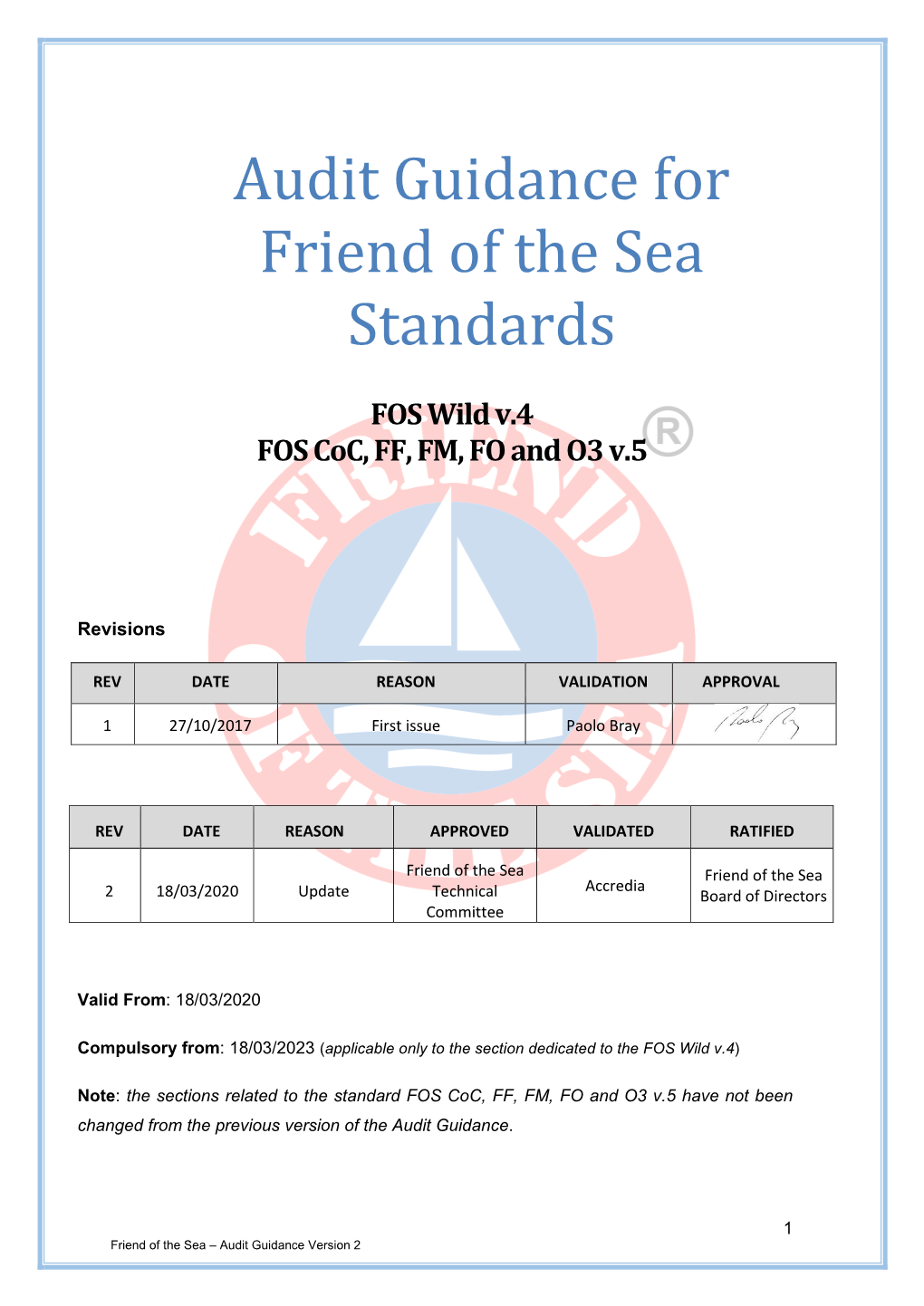 Audit Guidance for Friend of the Sea Standards