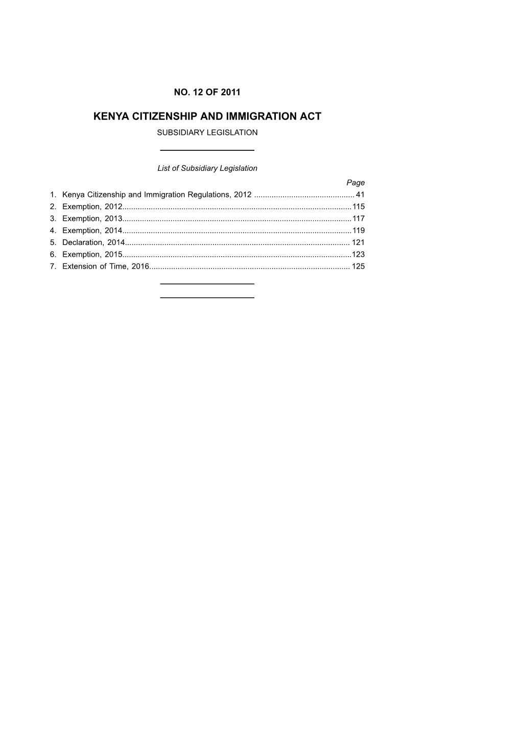 Kenya Citizenship and Immigration Act Subsidiary Legislation