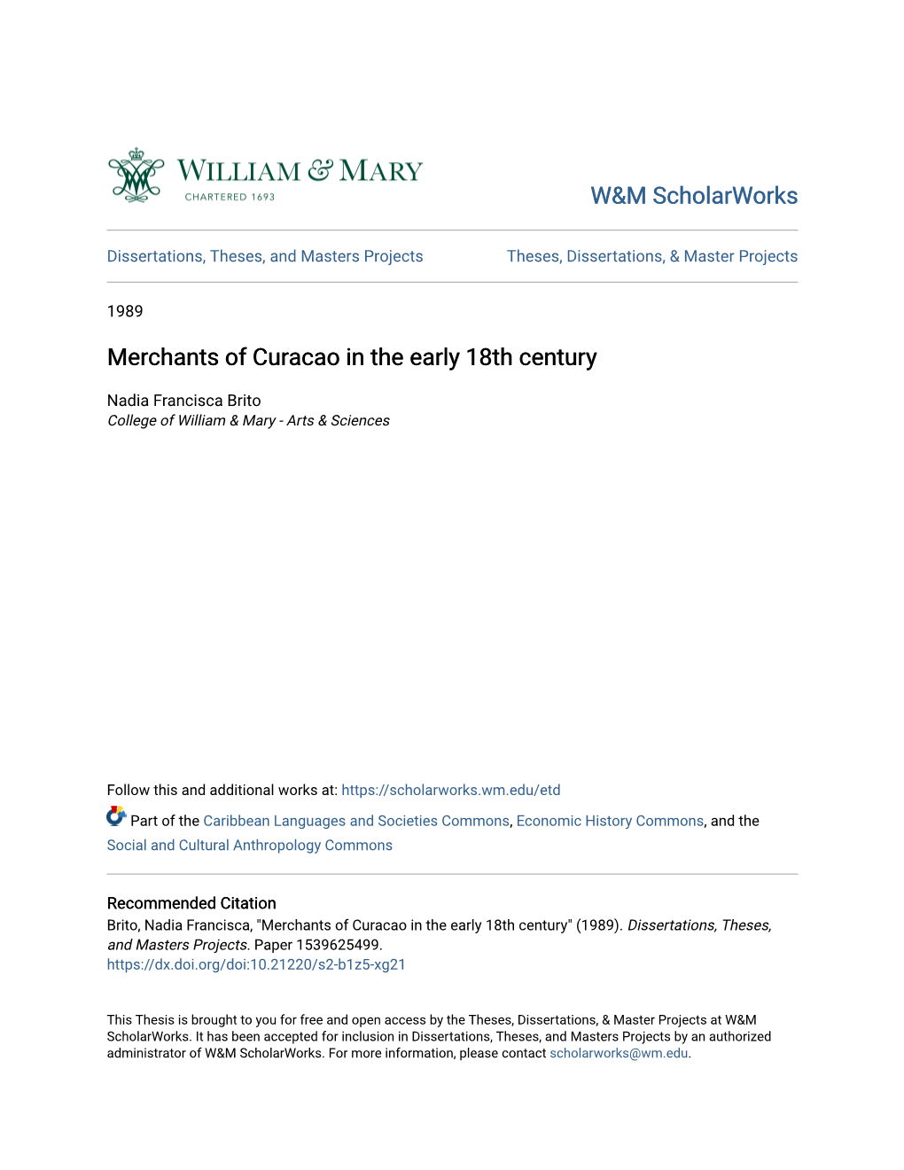 Merchants of Curacao in the Early 18Th Century