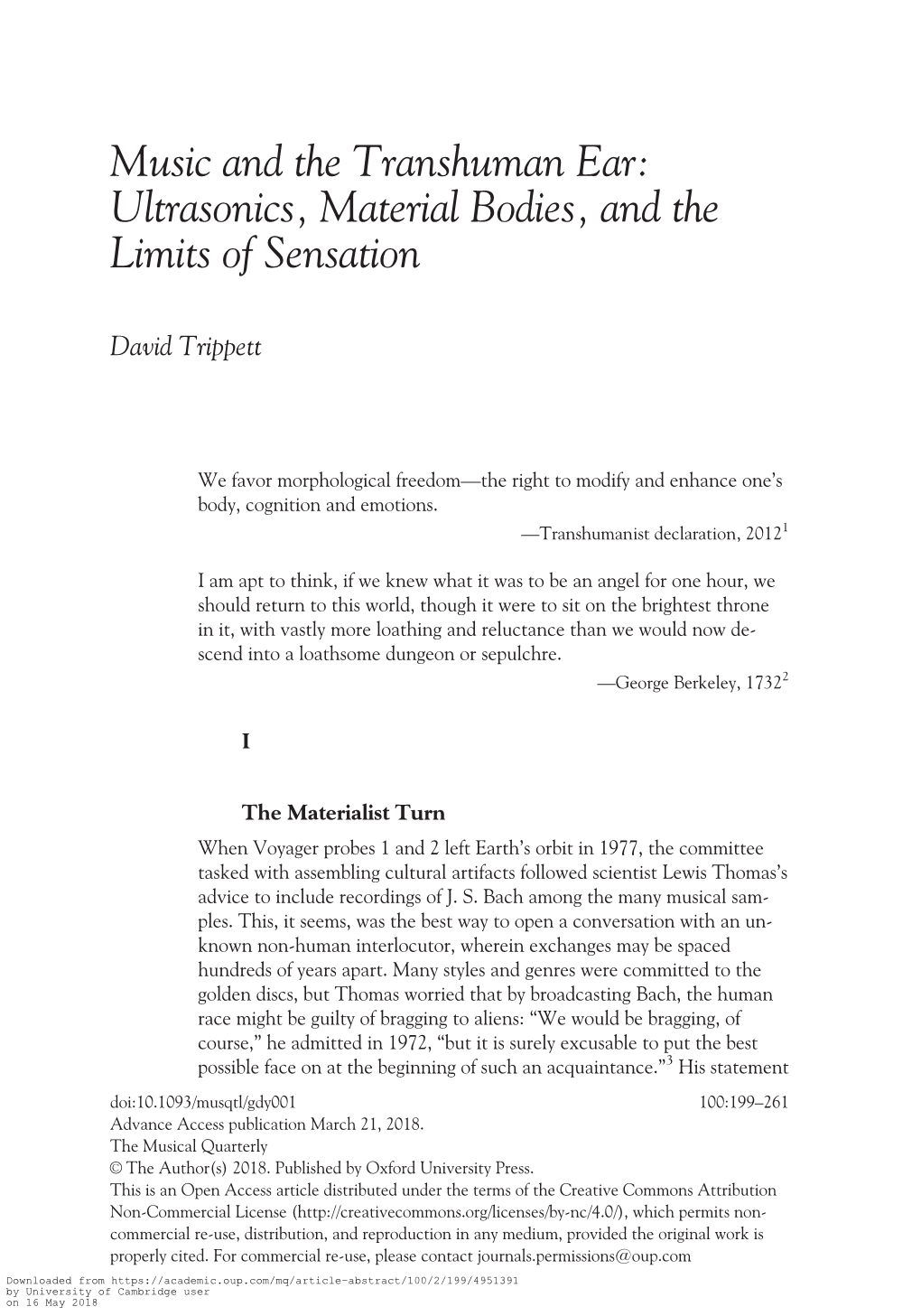 Music and the Transhuman Ear: Ultrasonics, Material Bodies, and the Limits of Sensation