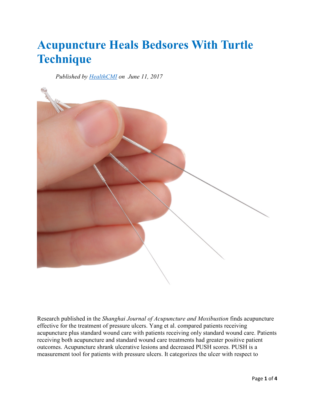 Acupuncture Heals Bedsores with Turtle Technique