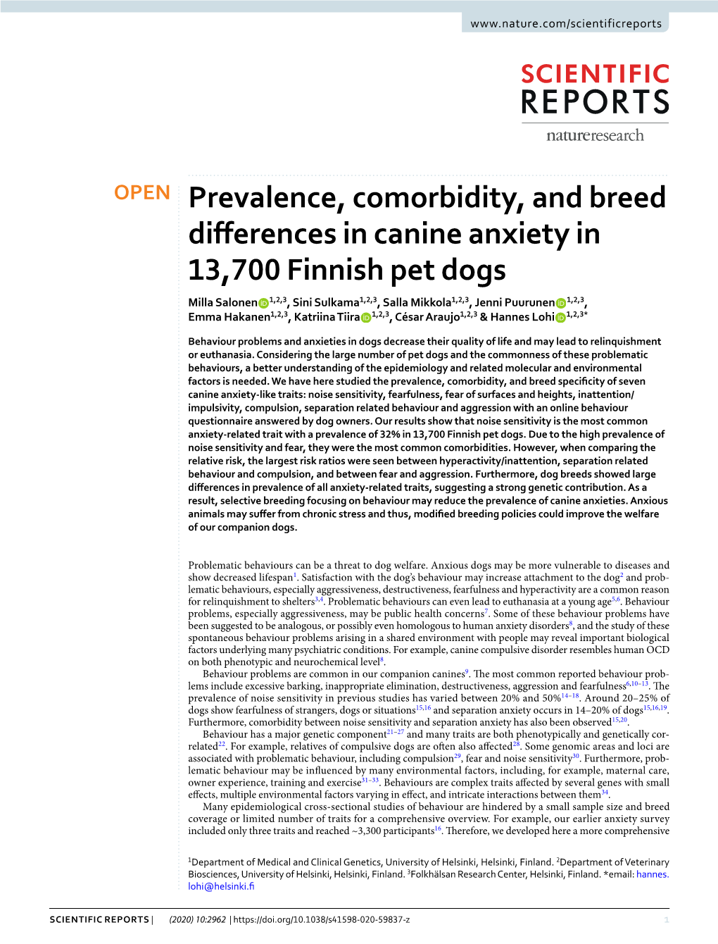 Prevalence, Comorbidity, and Breed Differences in Canine Anxiety In