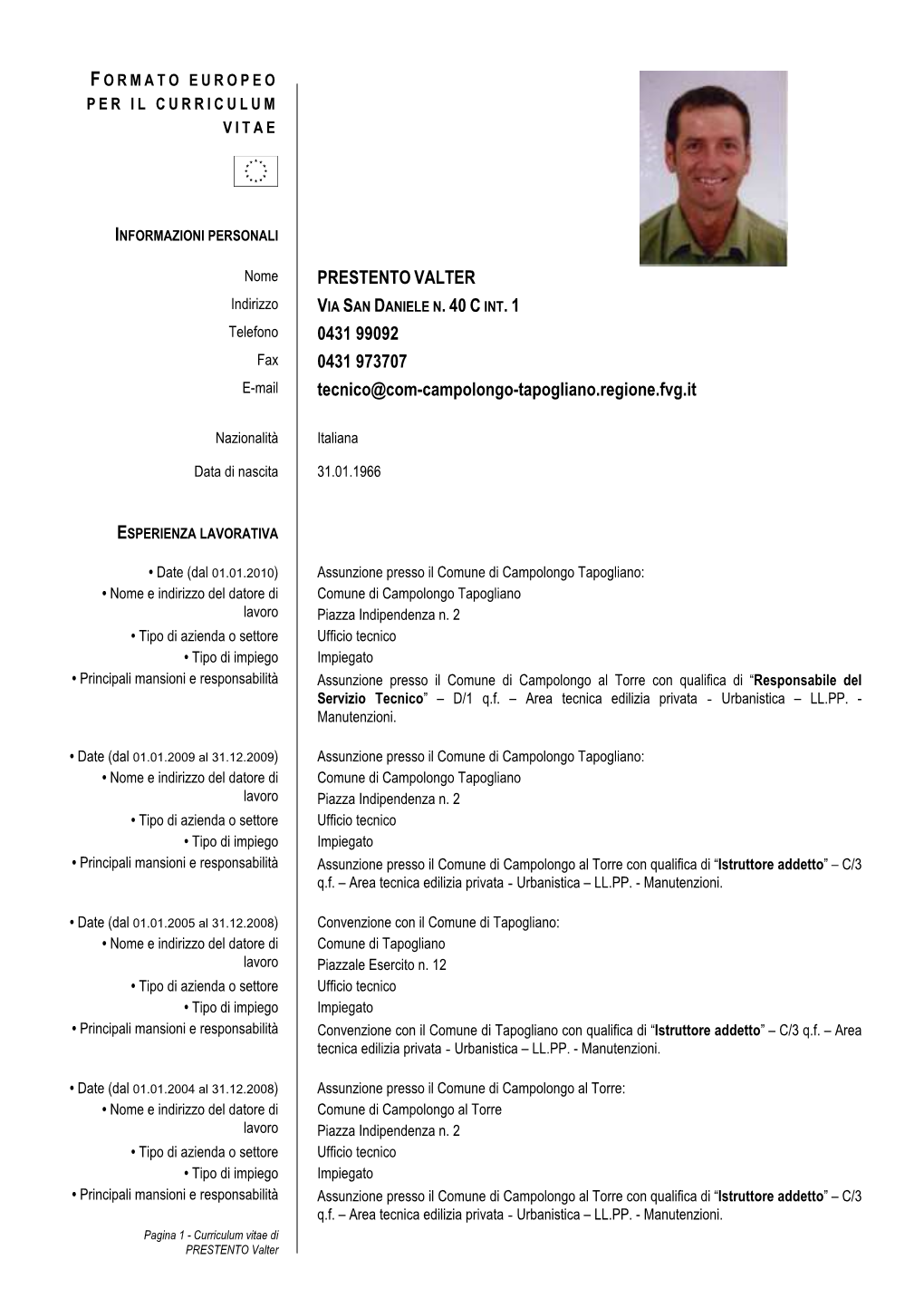 Curriculum Vitae Valter Prestento