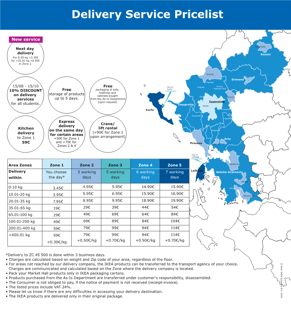 Delivery Service Pricelist