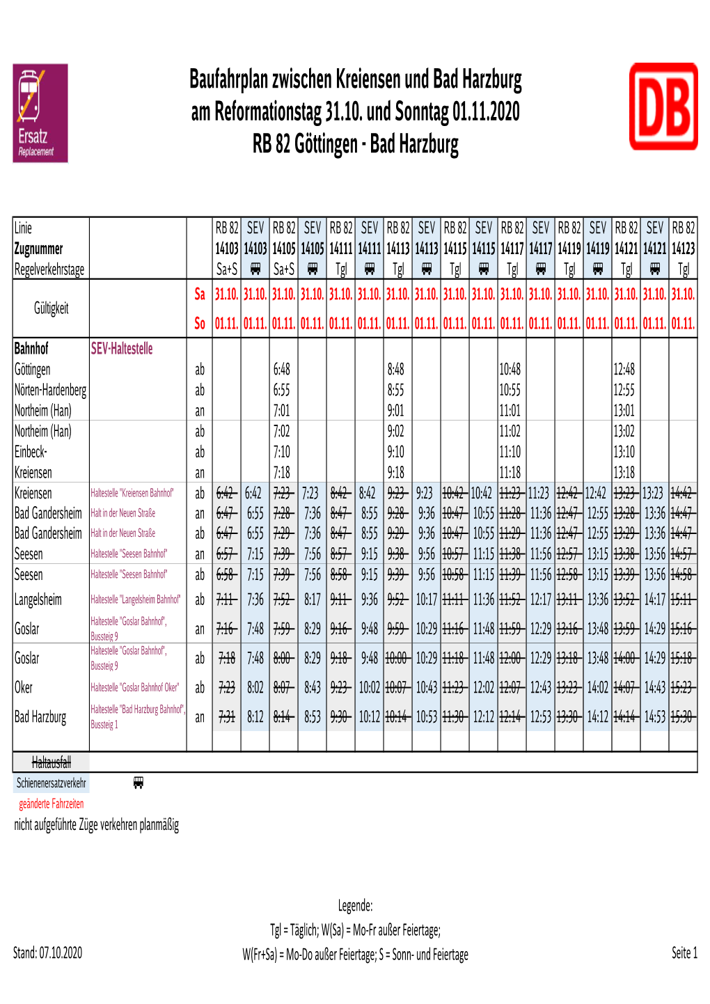 Baufahrplan Zwischen Kreiensen Und Bad Harzburg Am Reformationstag 31.10