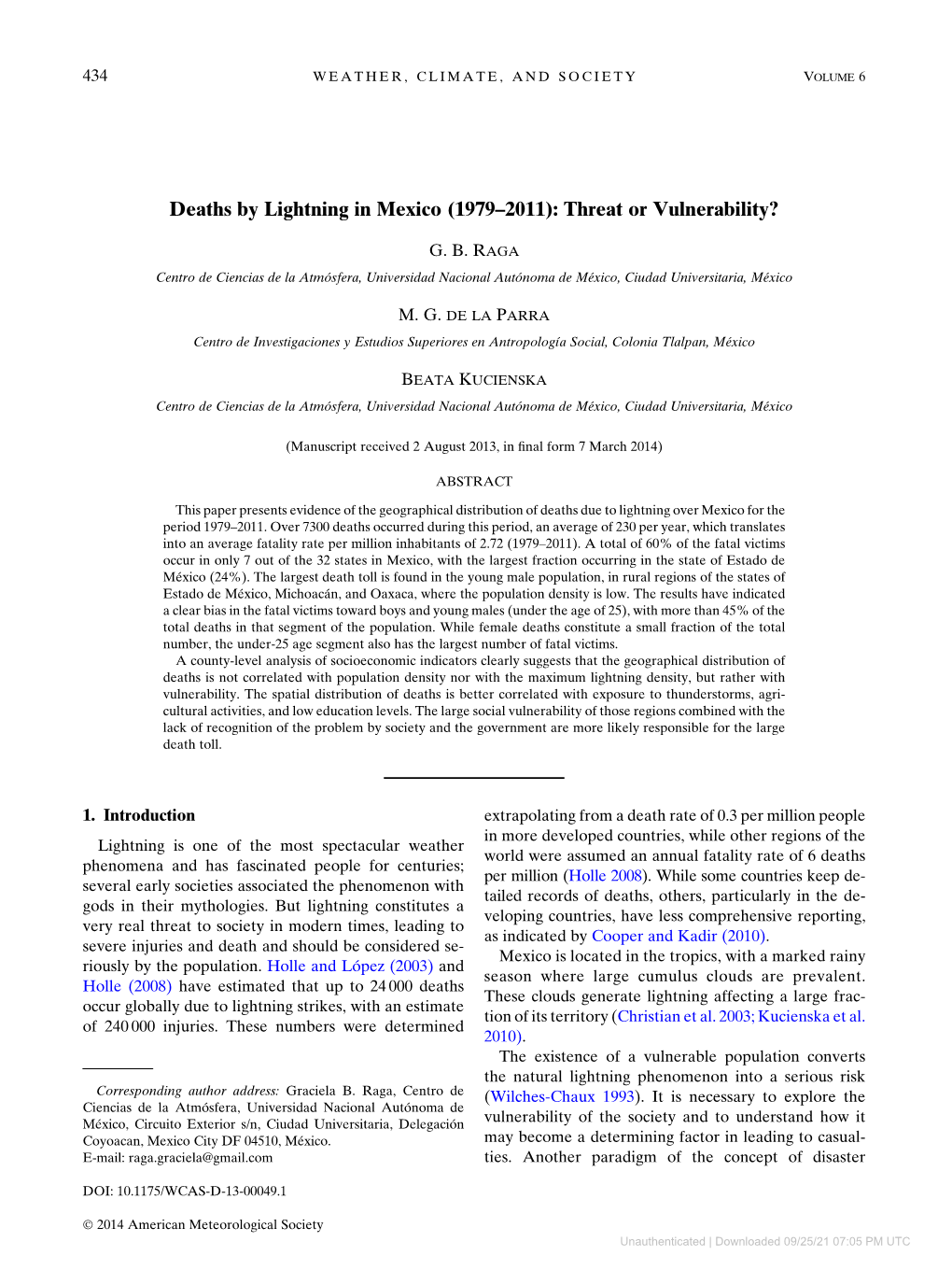 Deaths by Lightning in Mexico (1979–2011): Threat Or Vulnerability?