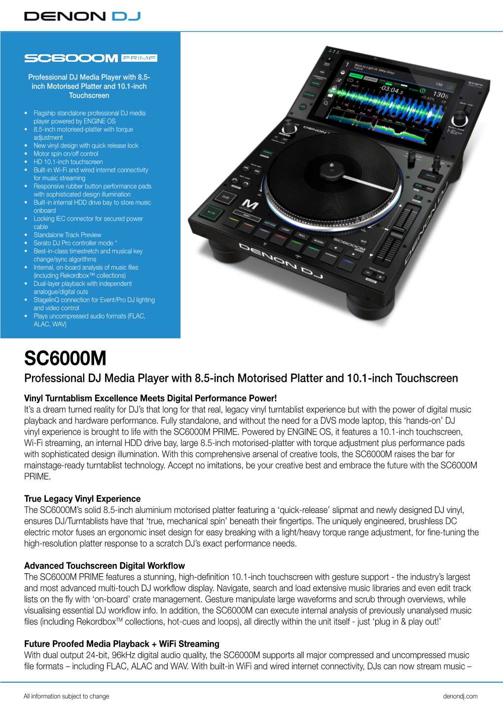 SC6000M Professional DJ Media Player with 8.5-Inch Motorised Platter and 10.1-Inch Touchscreen