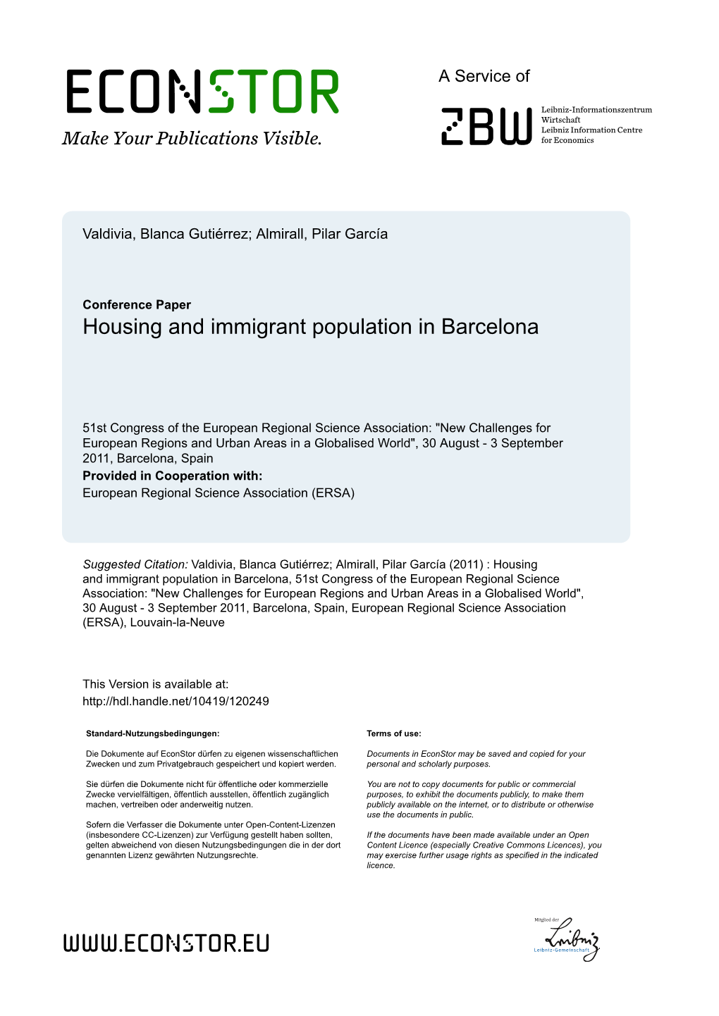 Housing and Immigrant Population in Barcelona