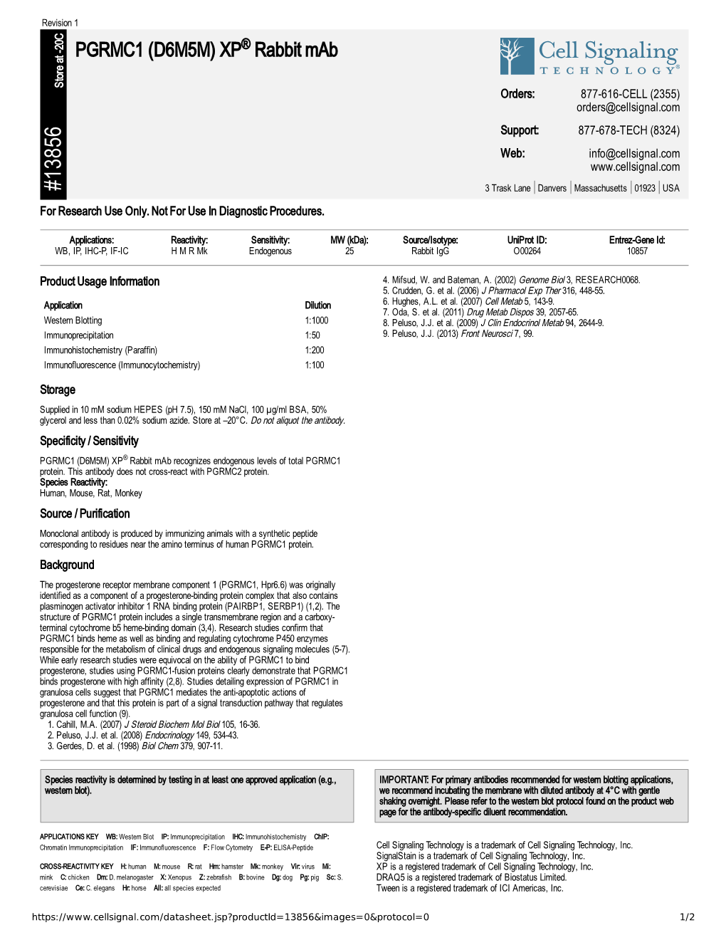 13856 PGRMC1 (D6M5M) XP® Rabbit Mab