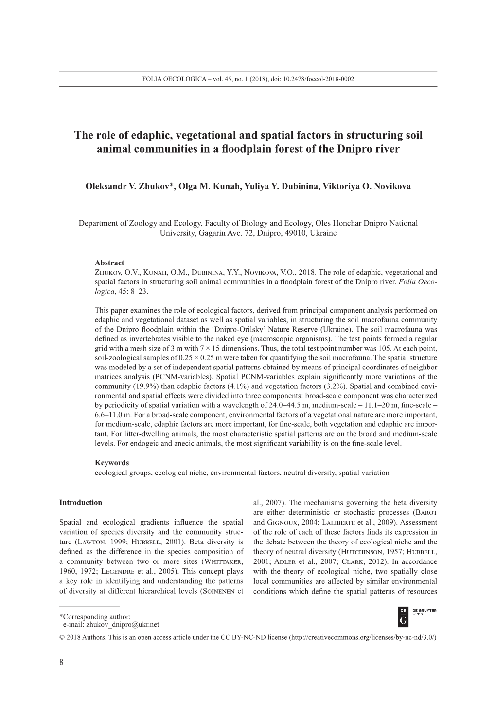 The Role of Edaphic, Vegetational and Spatial Factors in Structuring Soil Animal Communities in a Floodplain Forest of the Dnipro River