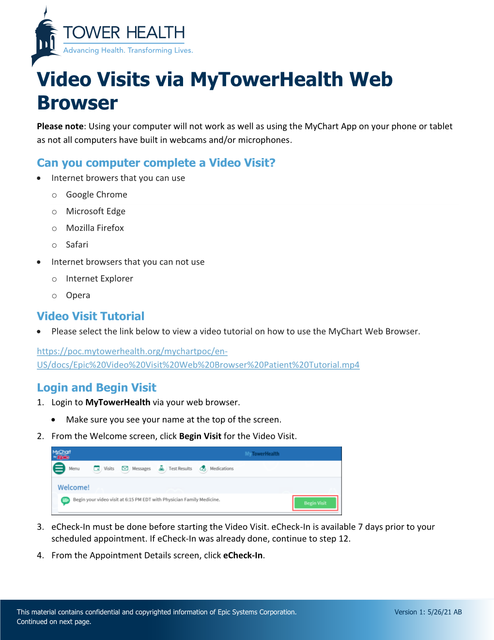 Video Visits Via Mytowerhealth Web Browser